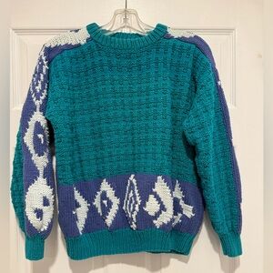Vintage 80’/90’s Colours by Alexander Jullian Teal and Purple Patterned Sweater